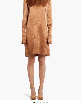 Bottega Veneta Caramel Satin Long-Sleeve Shift Dress